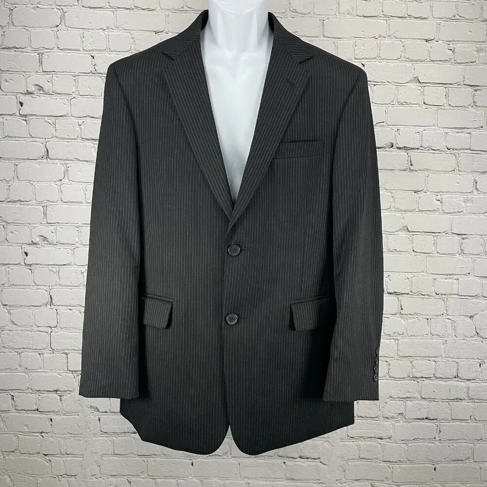 Stafford Black Striped Wool Classic Fit 2 Button Vented Blazer Jacket Size 38R